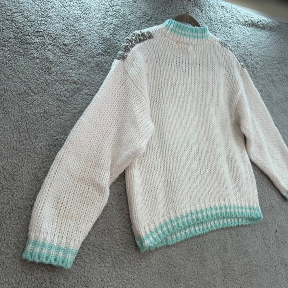 VTG Helium 80's Women's Large Knit Sweater Crew Neck White / Gray / Blue - Picture 10 of 11